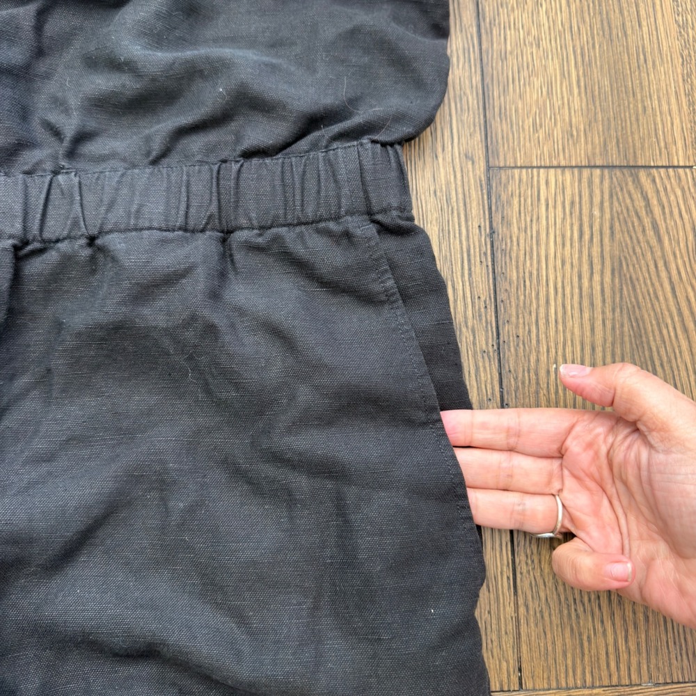 Eileen Fisher Black Linen Blend V Neck Short Sleeve Pants Jumpsuit - Picture 5 of 13